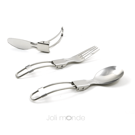 Foldable stainless steel cutlery in a cotton pouch